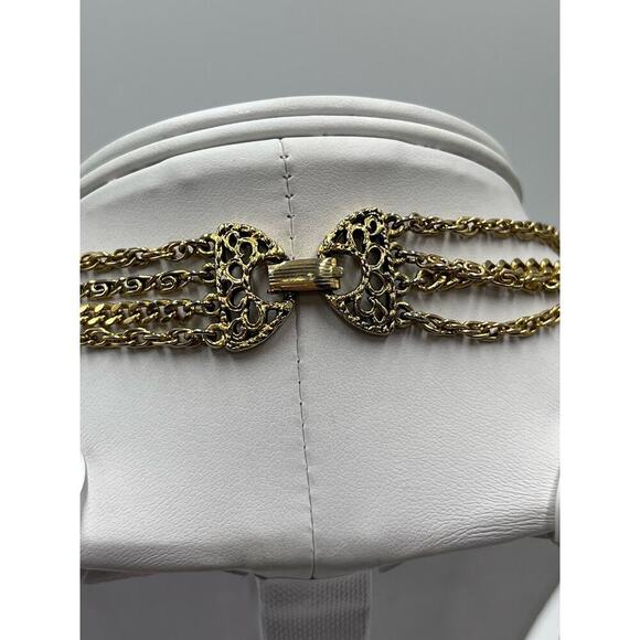 Goldette‎ Vintage Purple Glass Intaglio Cameo Silhouette 3 Strand Chain Necklace - Picture 7 of 16